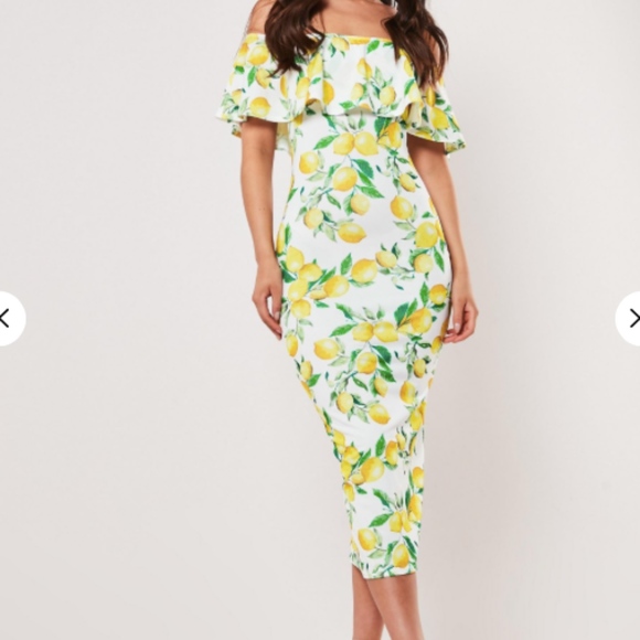 Host Pic🎉Yellow lemon print bardot dress Small/Me - Picture 7 of 8